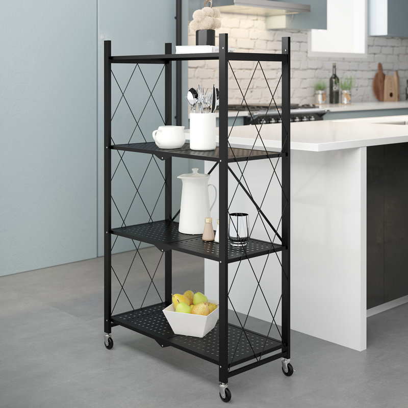 Rebrilliant Folding Metal 3 Tier Shelf On Wheels Wayfair Canada